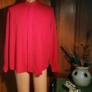Men Red Mandarin Collar Dress Shirt Size XL
